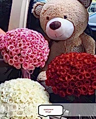 303 adet renkli gül ve buyuk ayıcık